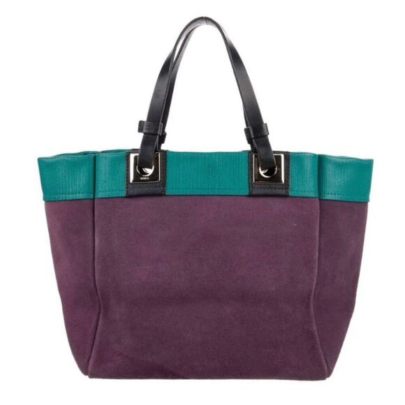 Furla Tribe Reversible Tote – Teal & Purple Italian Suede + Saffiano Leather - Picture 4 of 10